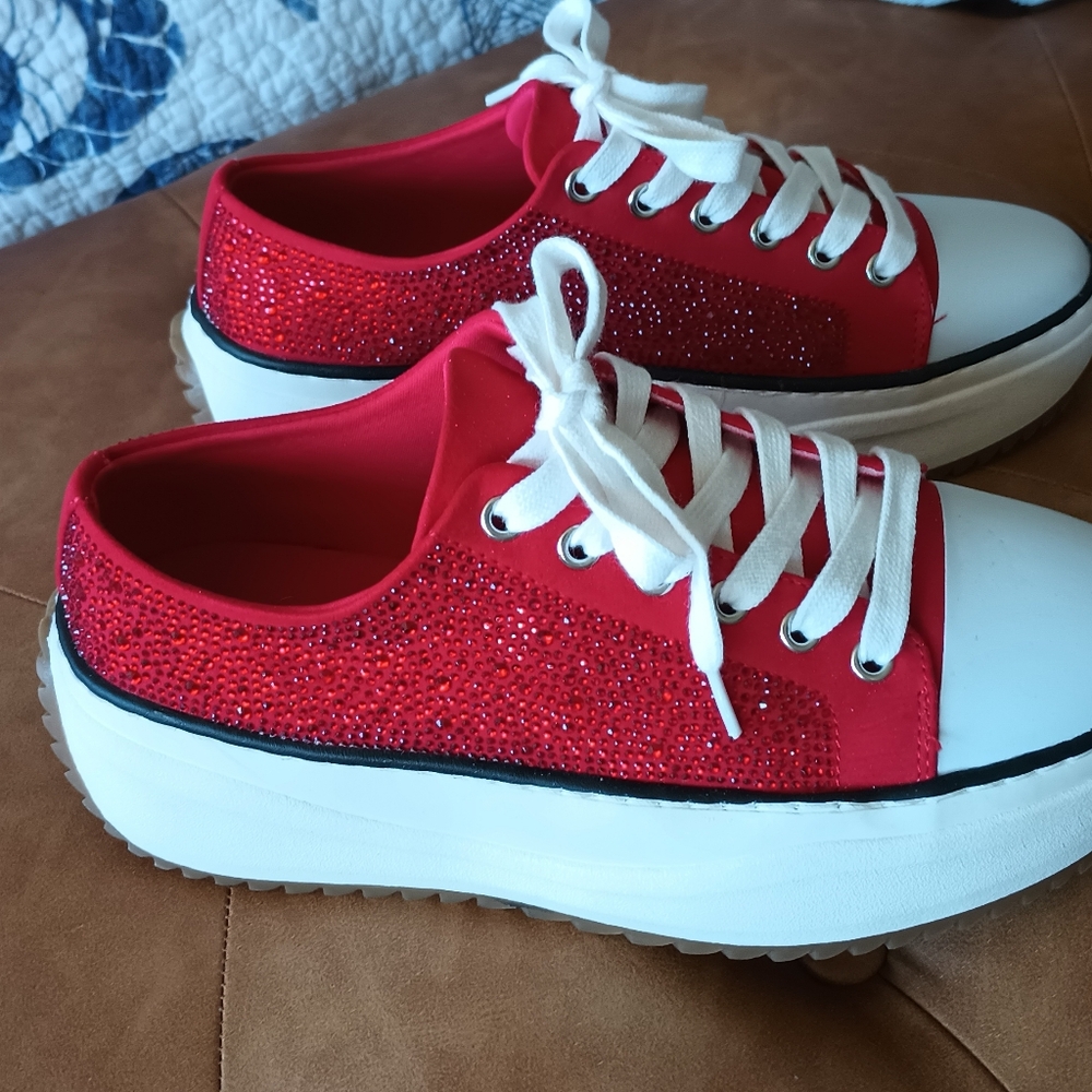 Wild Pair Red Sparkle Sneakers with White Laces